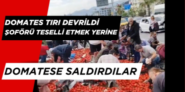 Antalya'dan Mersin'e Giden Domates Yüklü Tır Devridi. Vatandaşlar Yardım Etmek Yerine Domateslere Saldırdı