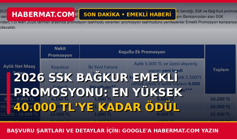 2026 SSK Bağkur Emekli Promosyonu: En Yüksek 40.000 TL'ye Kadar Ödül Bankalar
