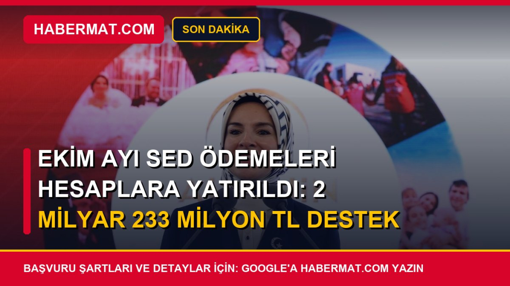 Ekim Ayı SED Ödemeleri Hesaplara Yatırıldı: 2 Milyar 233 Milyon TL Destek