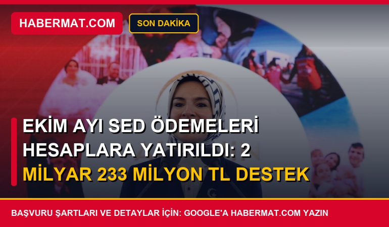 Ekim Ayı SED Ödemeleri Hesaplara Yatırıldı: 2 Milyar 233 Milyon TL Destek